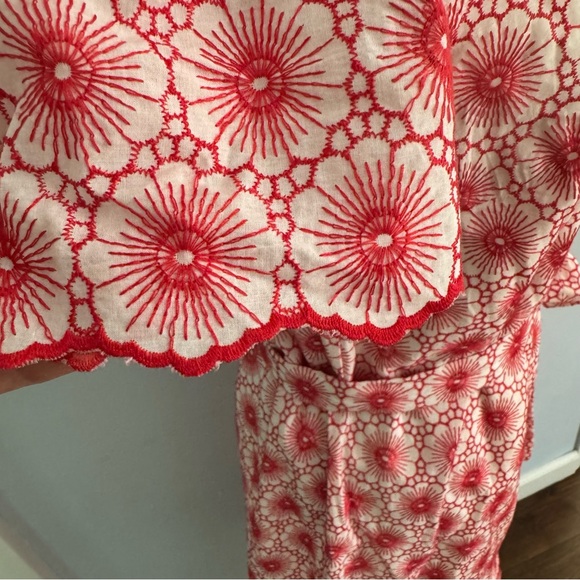 Ann Taylor Hibiscus Eyelet dress red & white floral flutter sleeve scallop edge - Picture 13 of 16